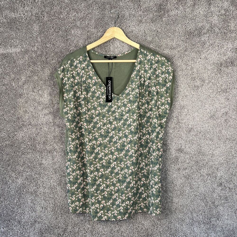 Papermoon Shirt Womens XS Green Floral Sleeveless V-Neck  Stitch Fix Top